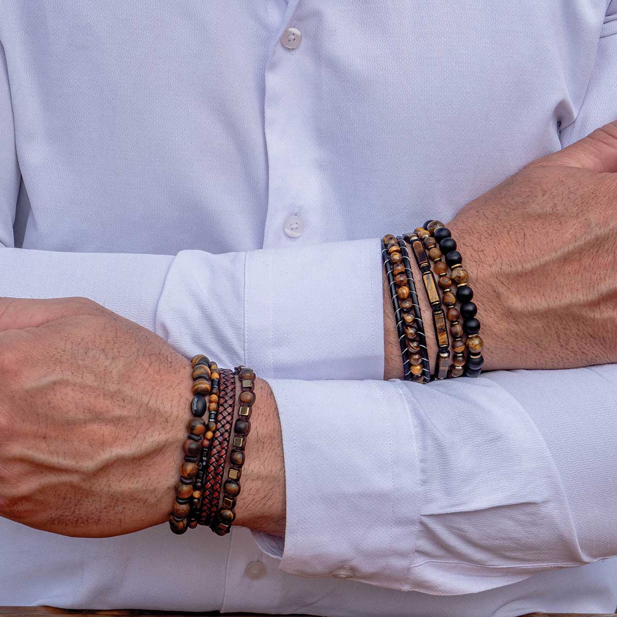 Ανδρικό Xειροποίητο Πλεκτό Βραχιόλι με Μάτι της Τίγρης