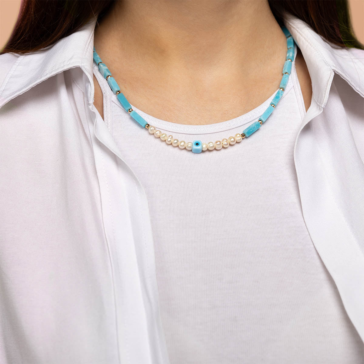Handmade Necklace For Woman with Jasper & Pearl