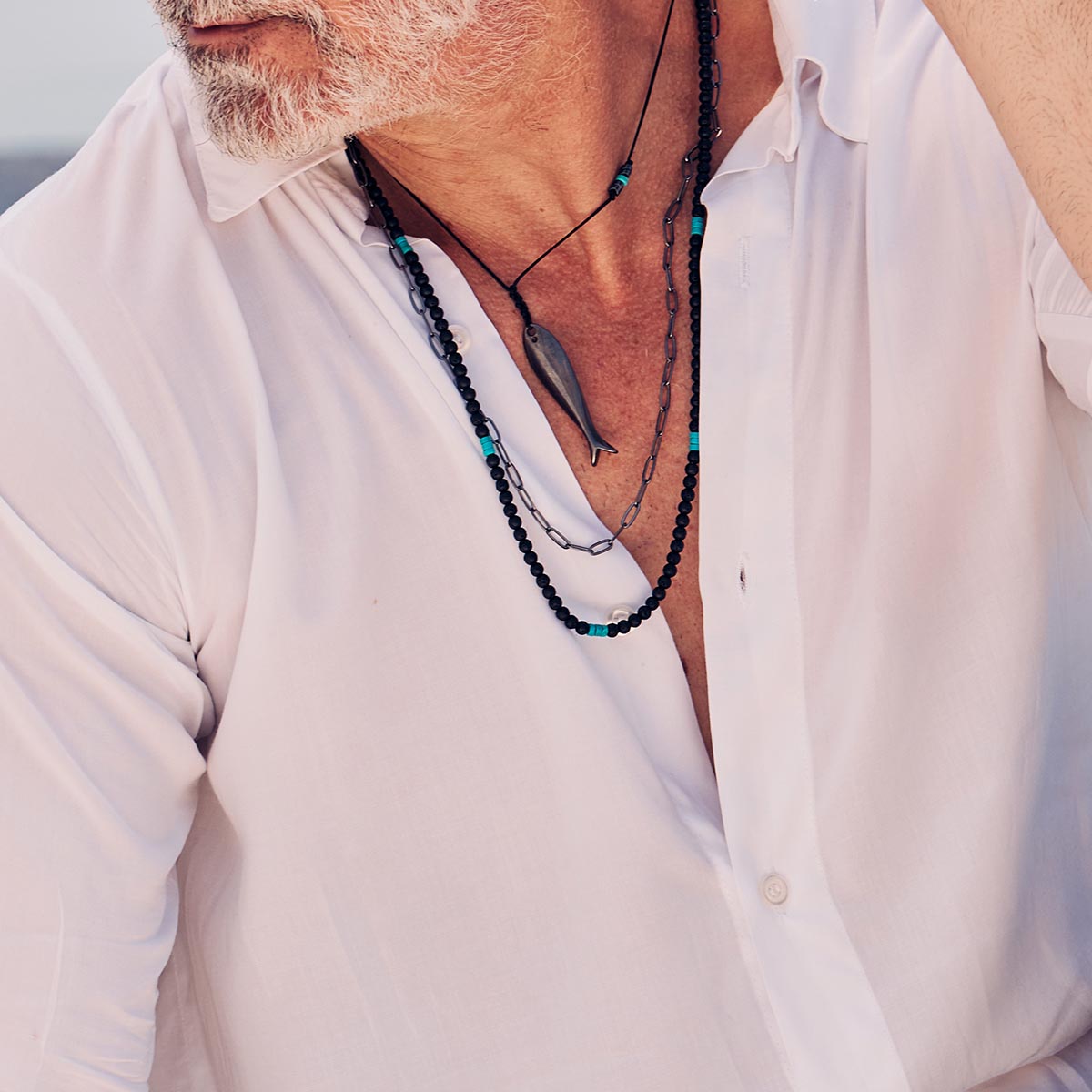 Handmade Combo Necklace for Men with Lava & Chain