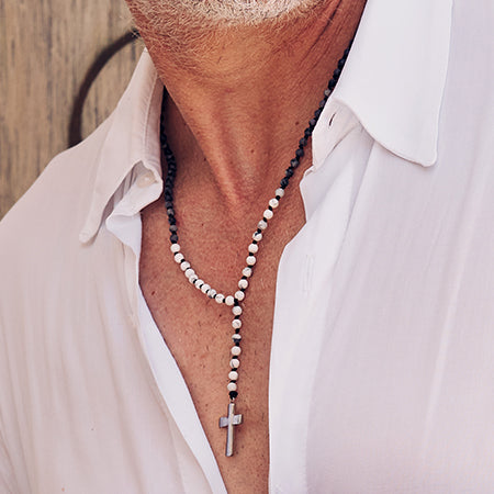 Handmade Rosary Necklace for Men with Howlite