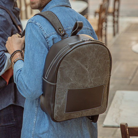 Οβάλ Δερμάτινη Backpack Τσάντα