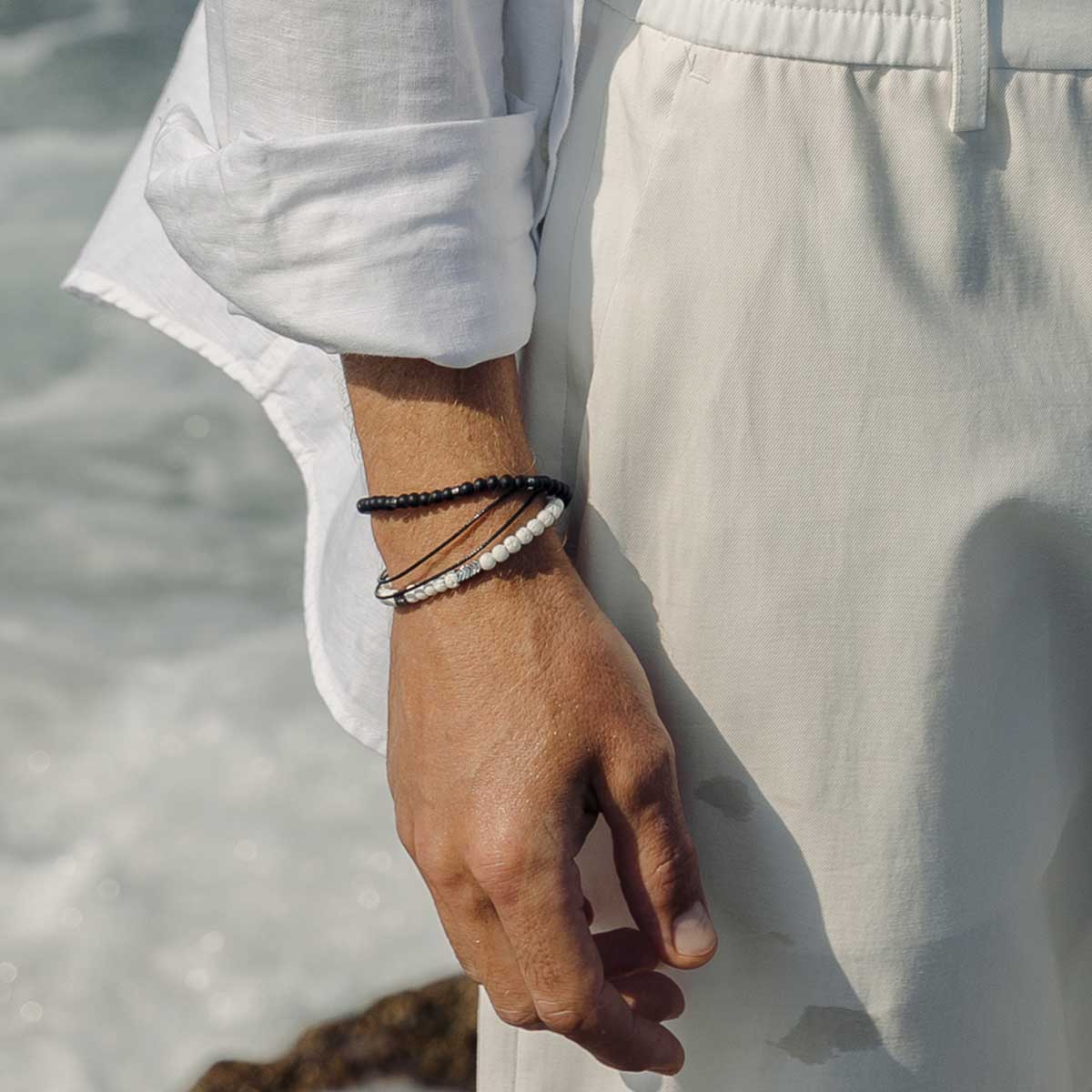 Handmade Multi-Line Bracelet For Men with Onyx