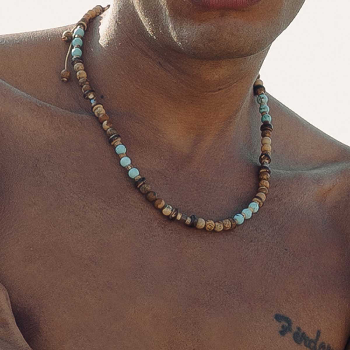 Handmade Necklace for Men with Coconut & Jasper