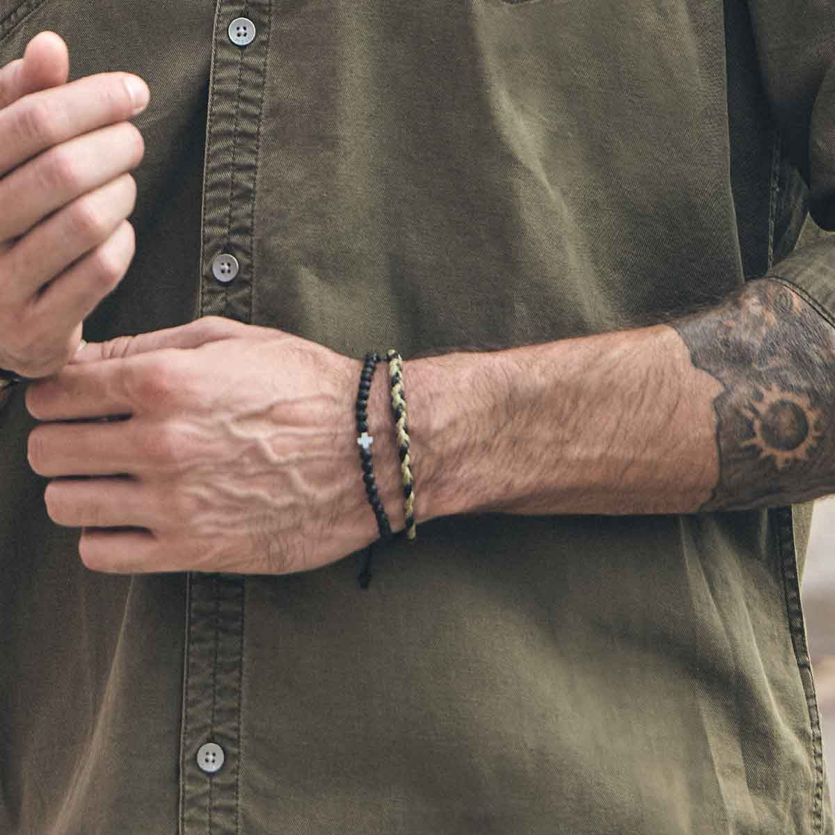 Handmade Multi-Line Bracelet For Men with Cross