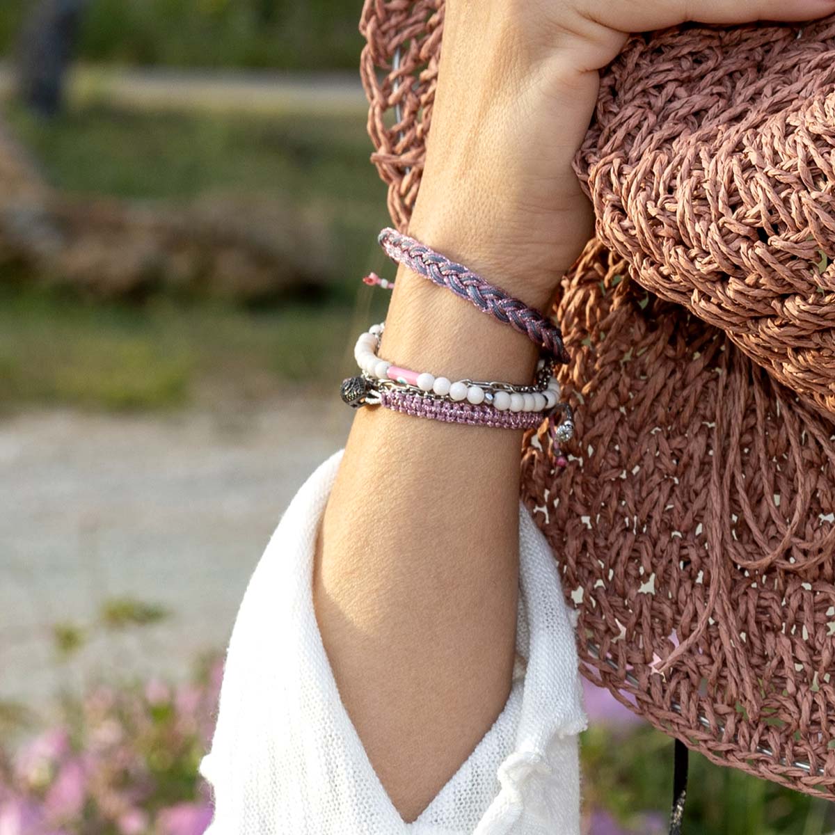 Handmade Knitted Bracelet for Woman with Evil Eye