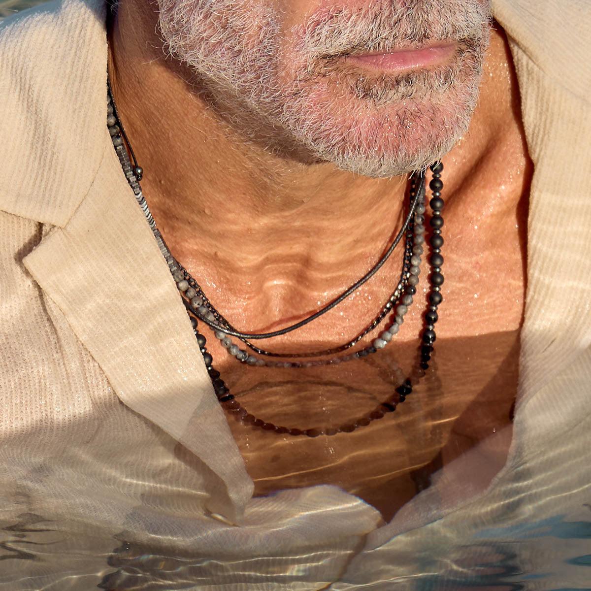 Handmade Combo Necklace for Men with Larvikite & Chain