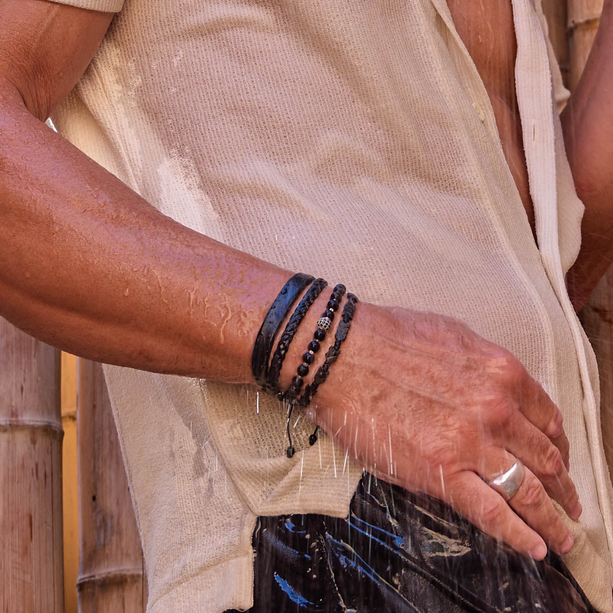 Handmade Knitted Bracelet for Men with Hematite