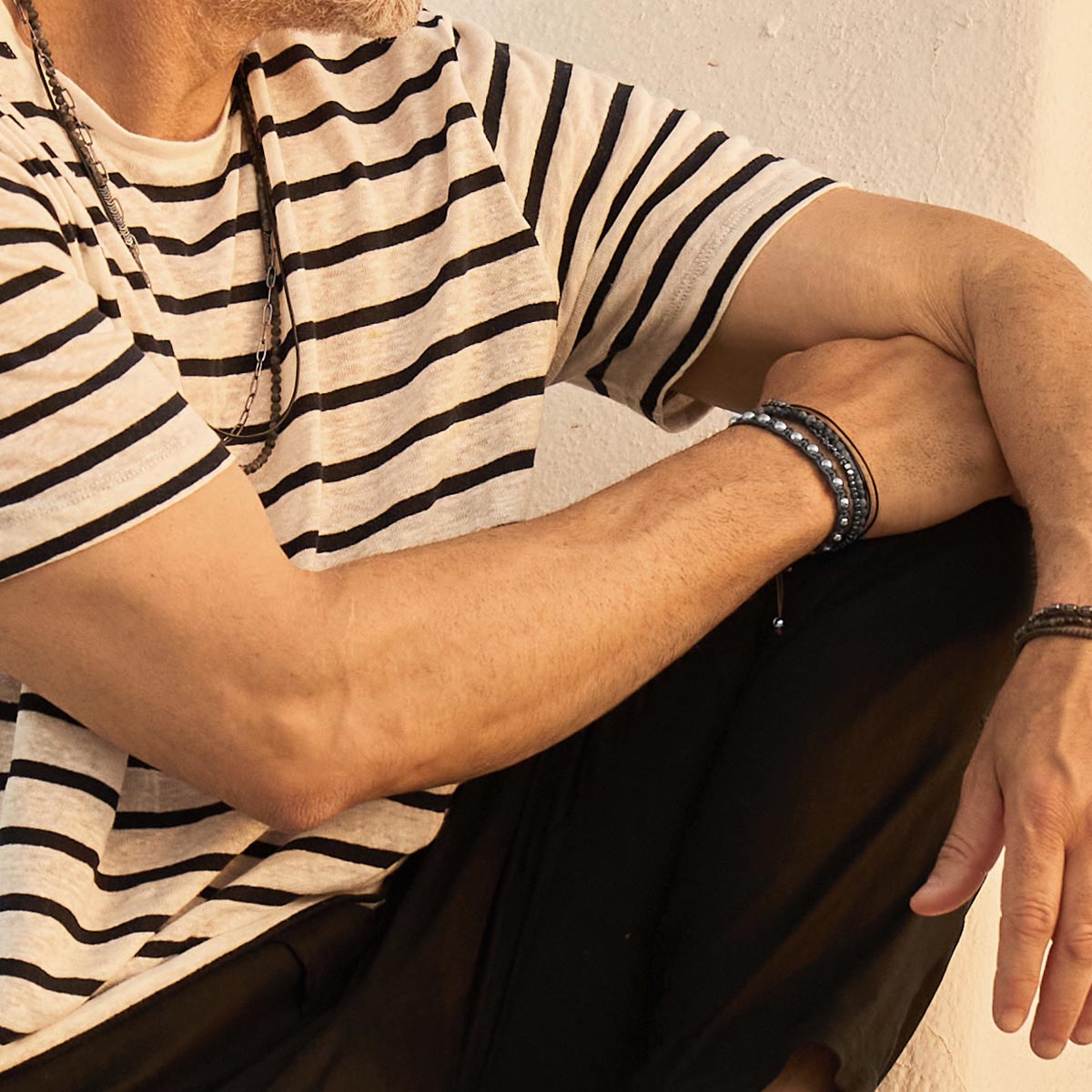 Handmade Knitted Bracelet for Men with Hematite