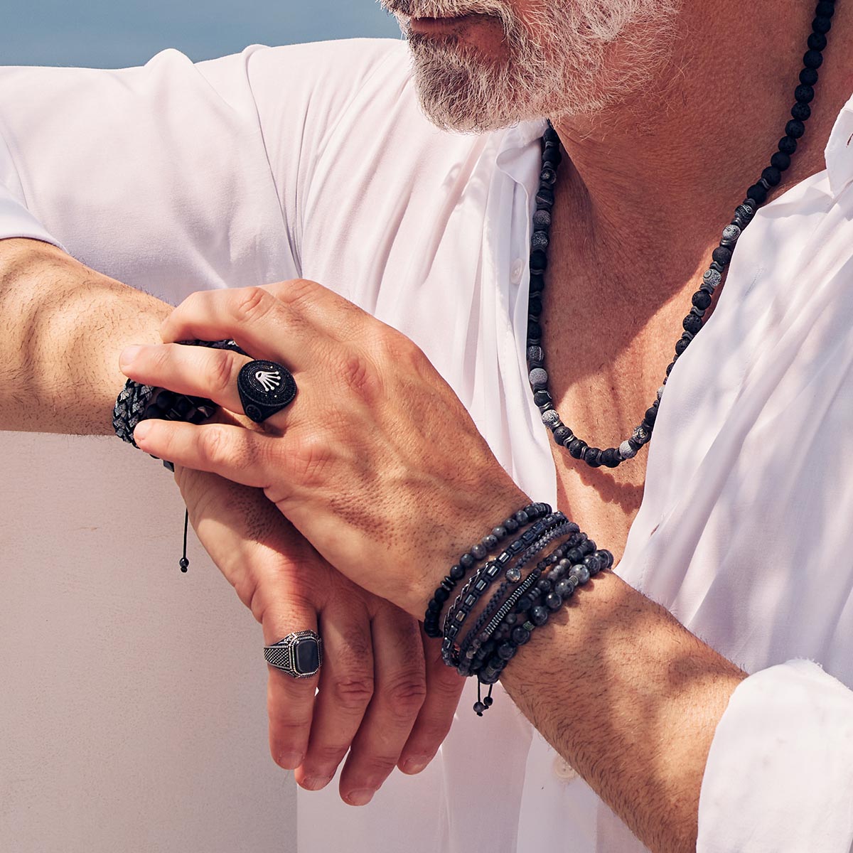 Handmade Bracelet For Men with Larvikite