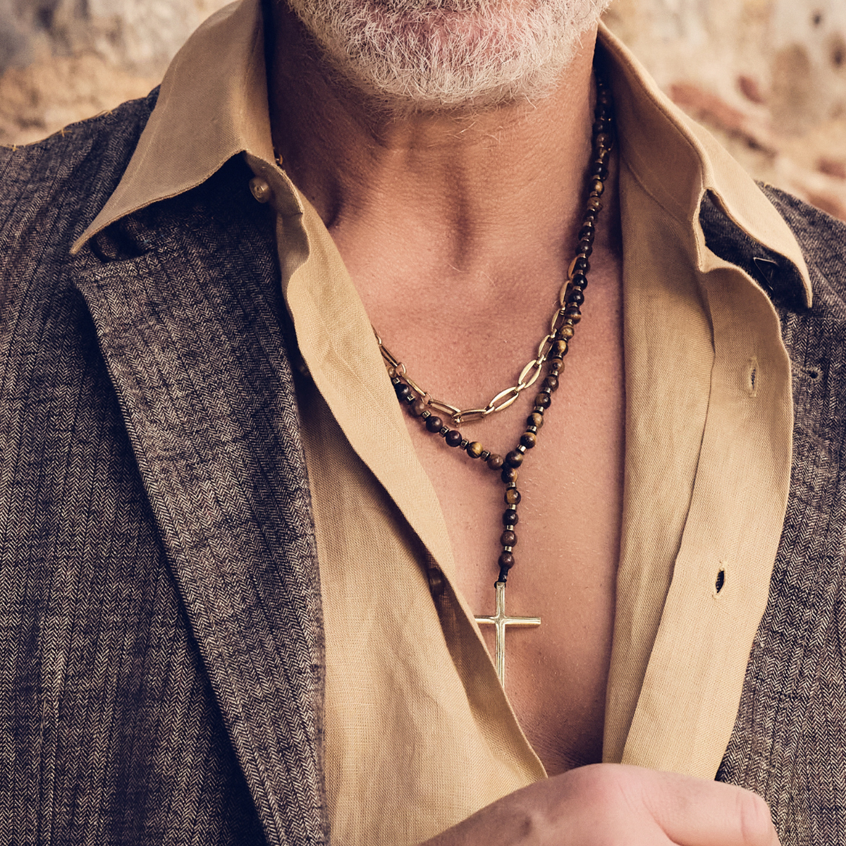 Handmade Rosary Necklace for Men with Tiger's Eye