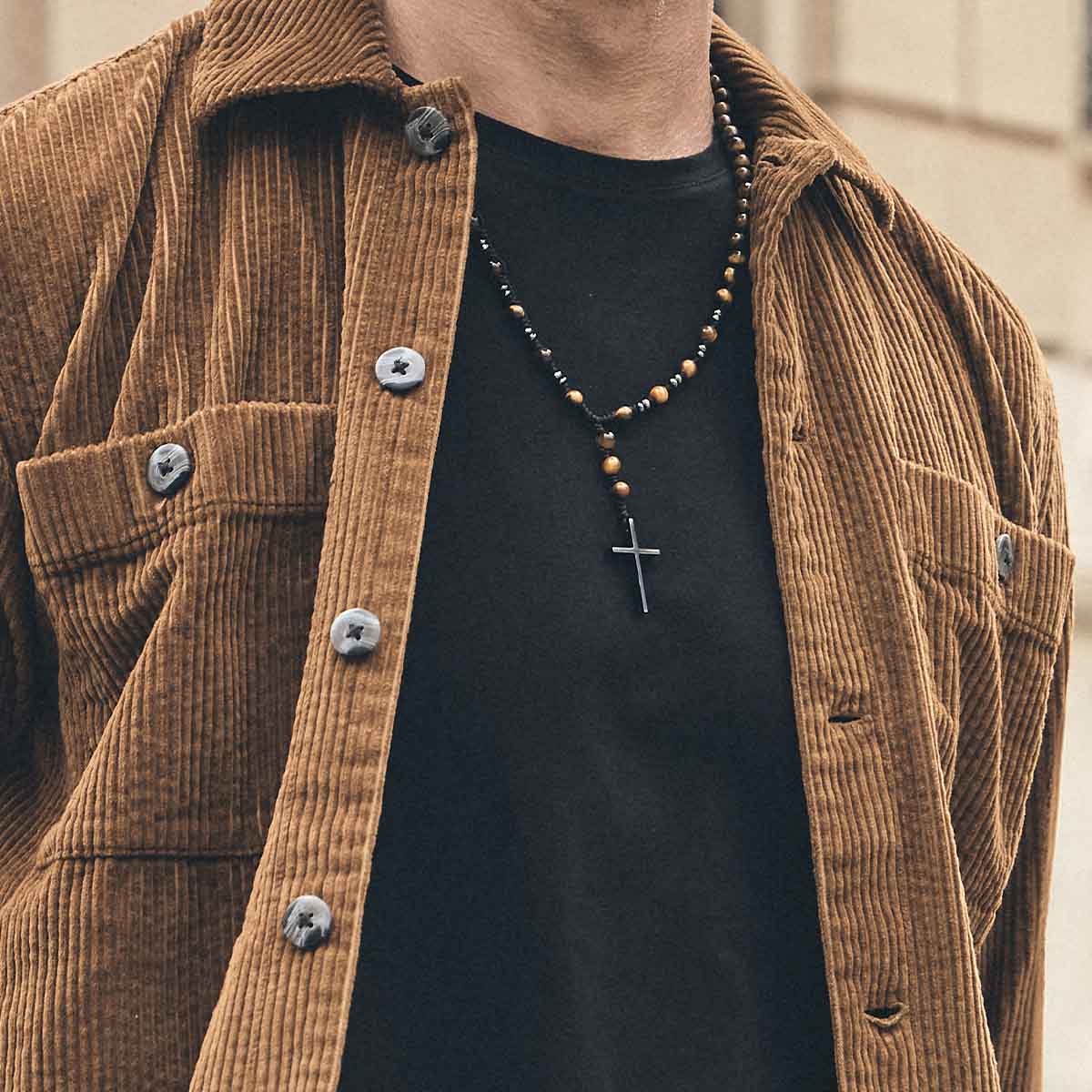Handmade Rosary Necklace for Men with Tiger's Eye