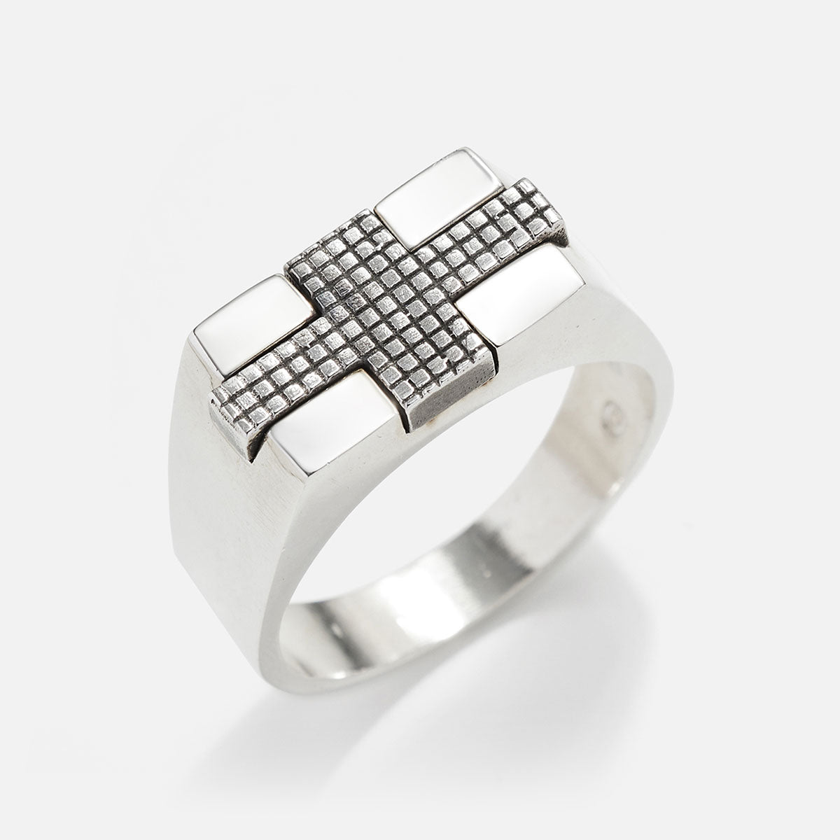 Silver Ring with Checkered Cross for Men's