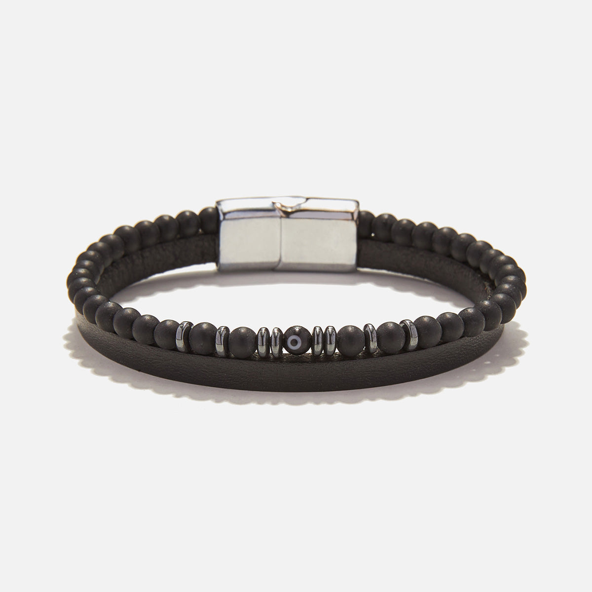 Handmade Leather Bracelet For Men with Onyx