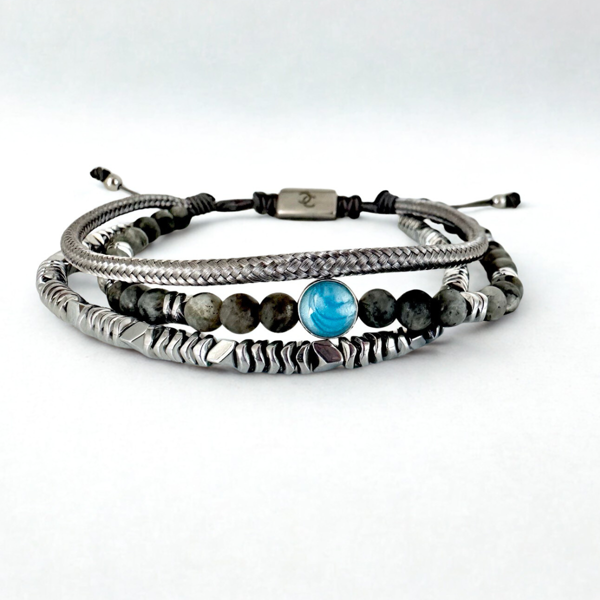 Men's Handmade Multi-line Bracelet with Larvikite