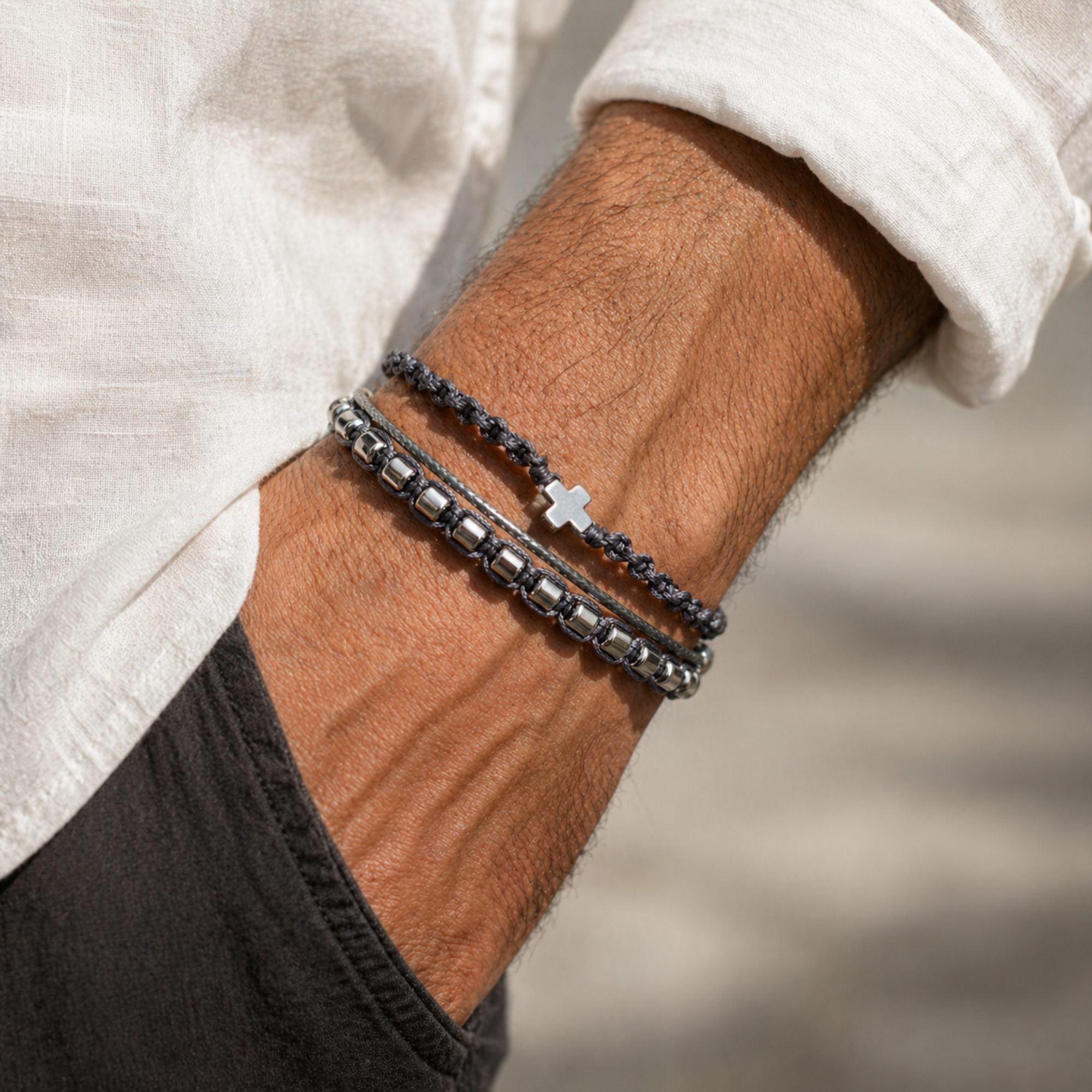 Ανδρικό Χειροποίητο Πολύσειρο Βραχιόλι με Σταυρό