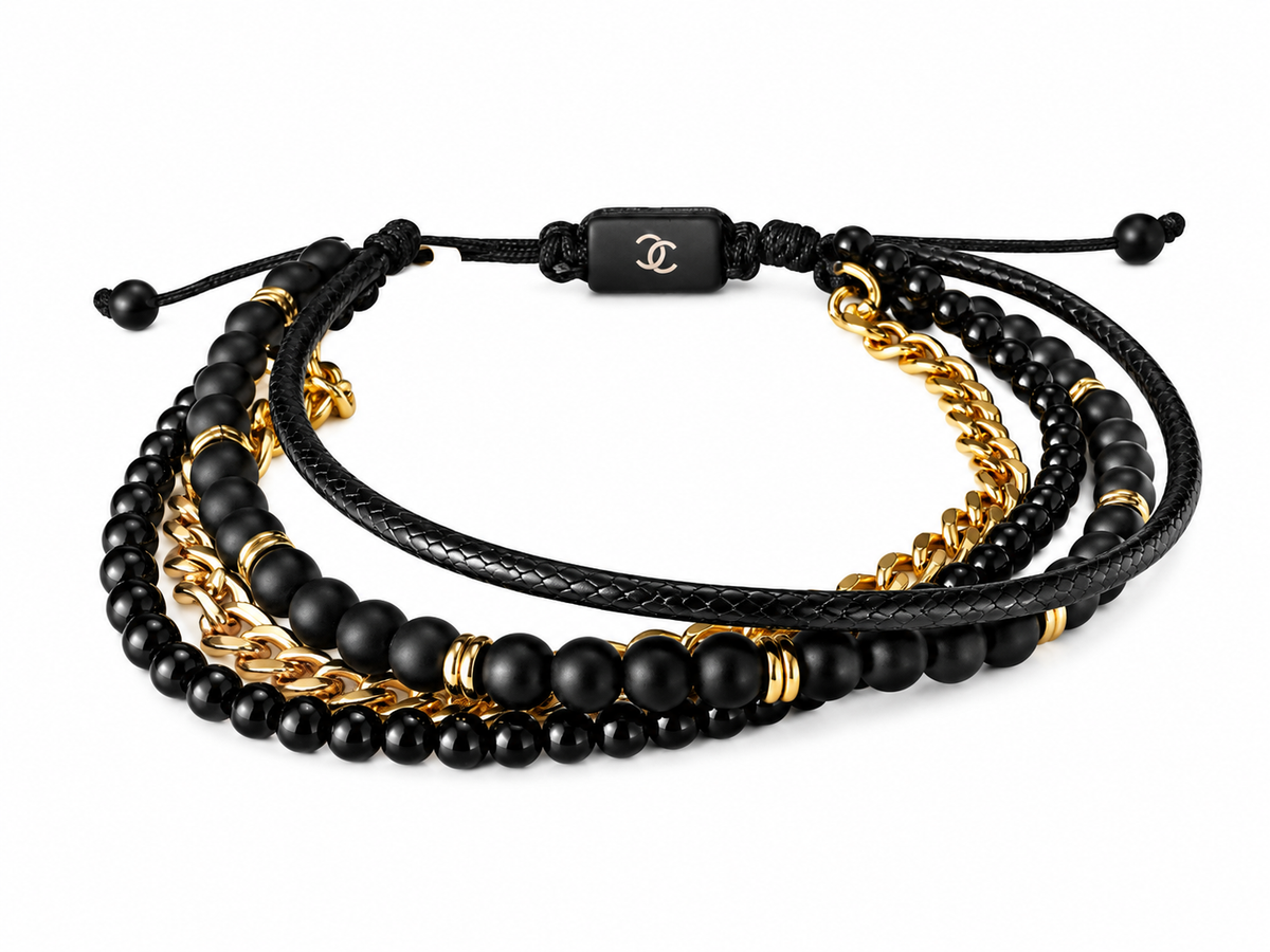 Handmade Multi-Line Bracelet For Men with Onyx & Agate