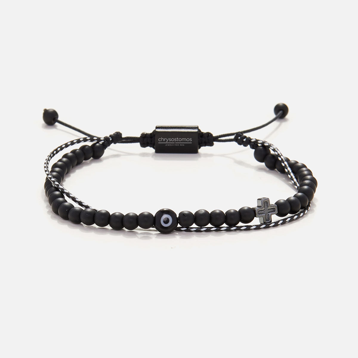 Handmade Multi-Line Bracelet For Men with Evil-Eye & Cross