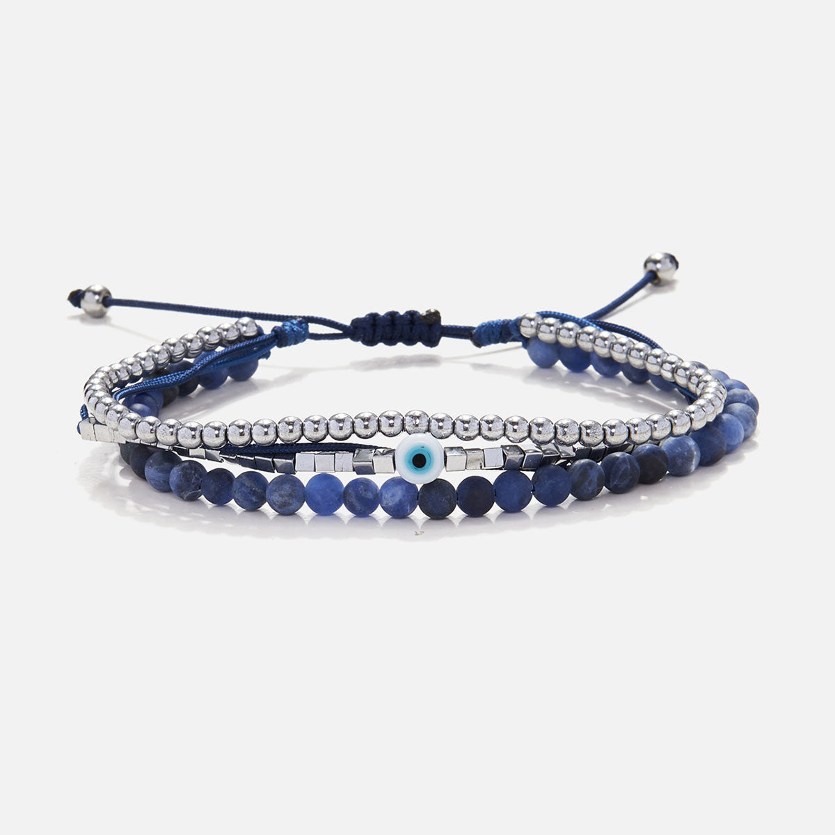 Handmade Multi-Line Bracelet For Men with Blue Sodalite & Evil-Eye