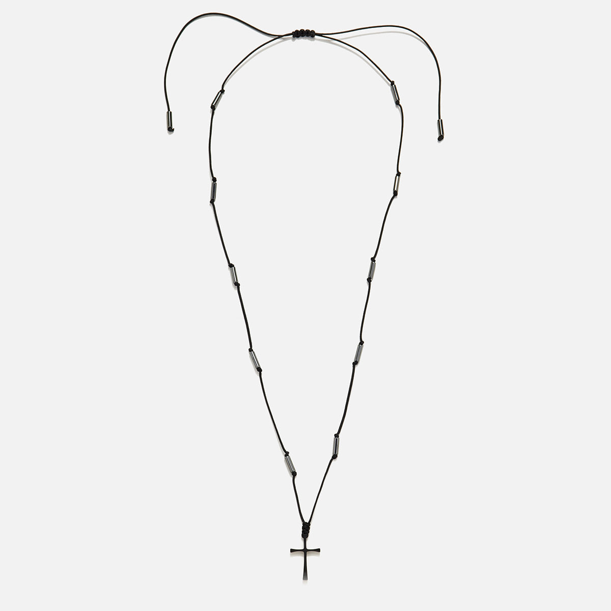 Handmade Necklace for Men with Hematite & Cross