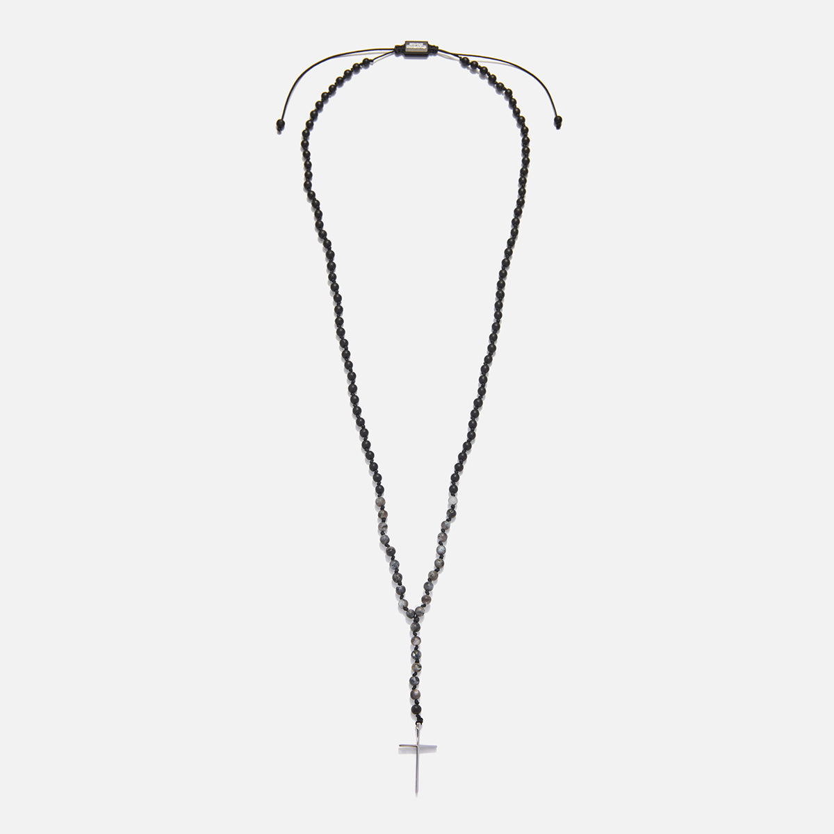 Men's Handmade Rosary Necklace with Onyx & Larvikite