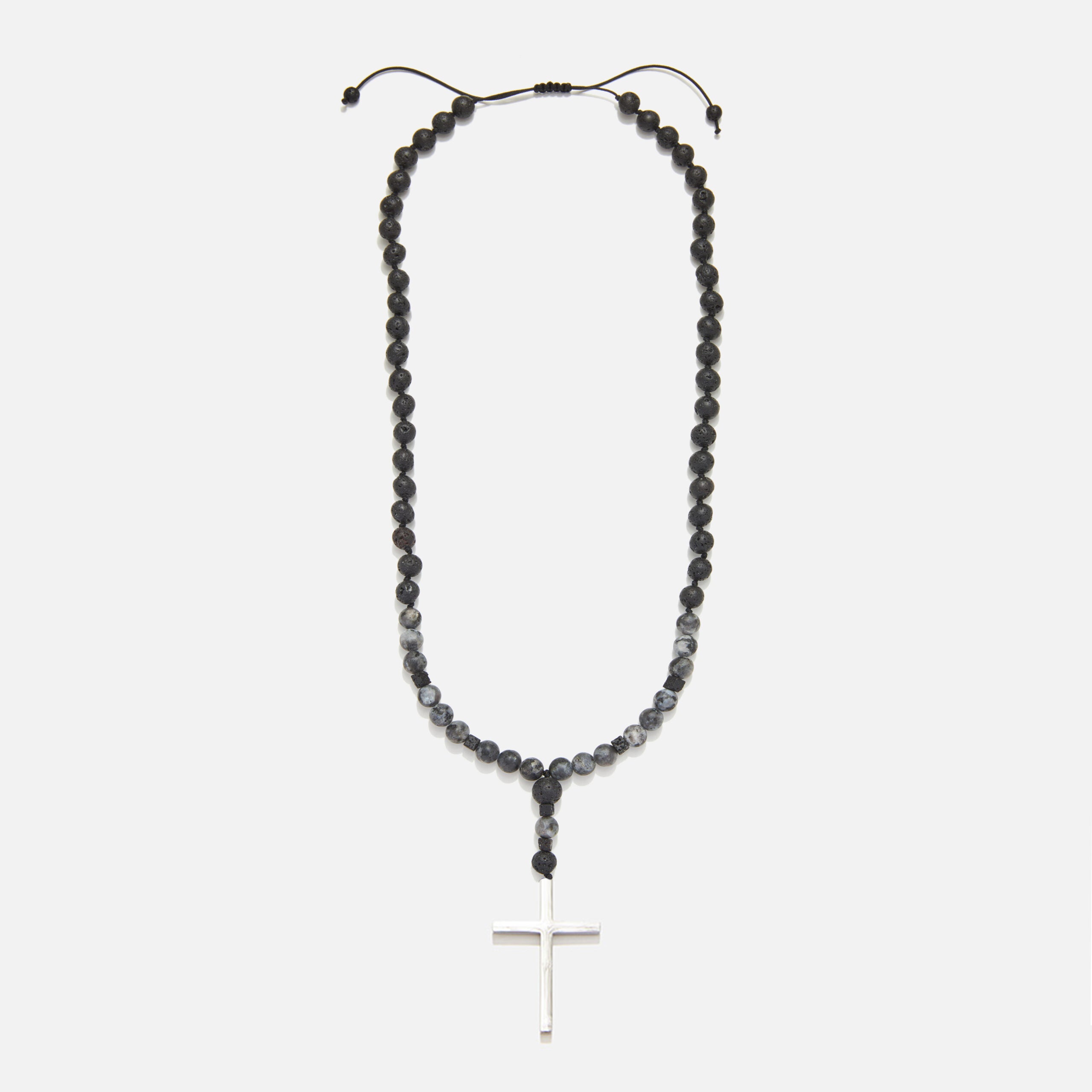 Handmade Rosary Necklace for Men with Lava & Larvikite