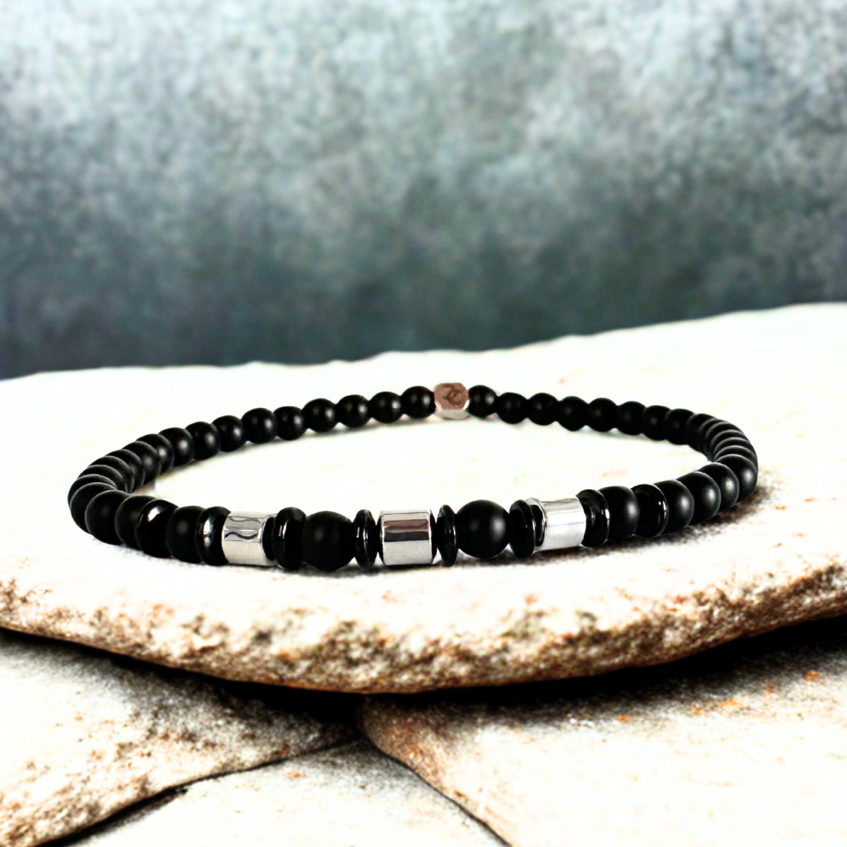 Men's Handmade Bracelet with Onyx & Hematite