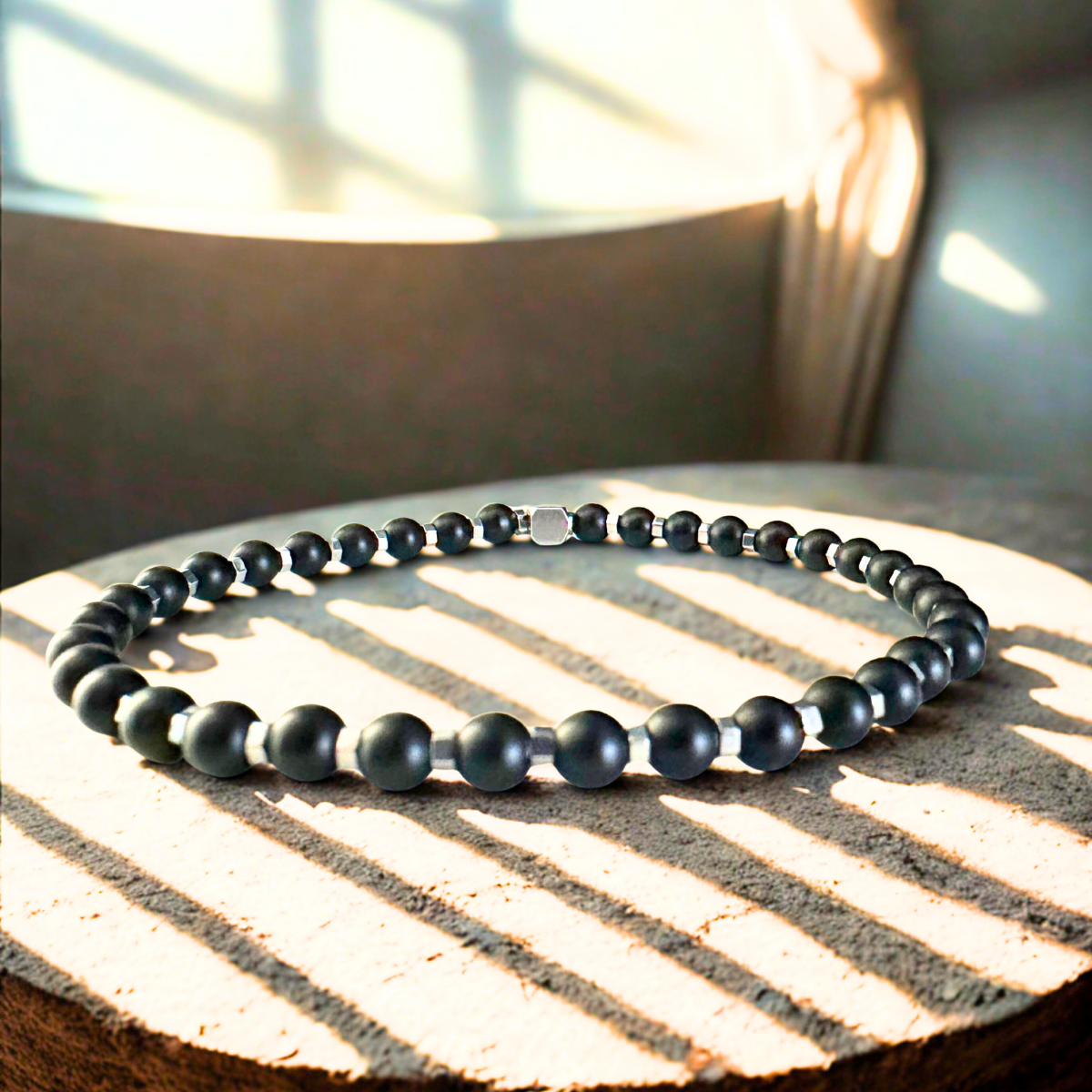 Men's Handmade Bracelet with Onyx & Hematite