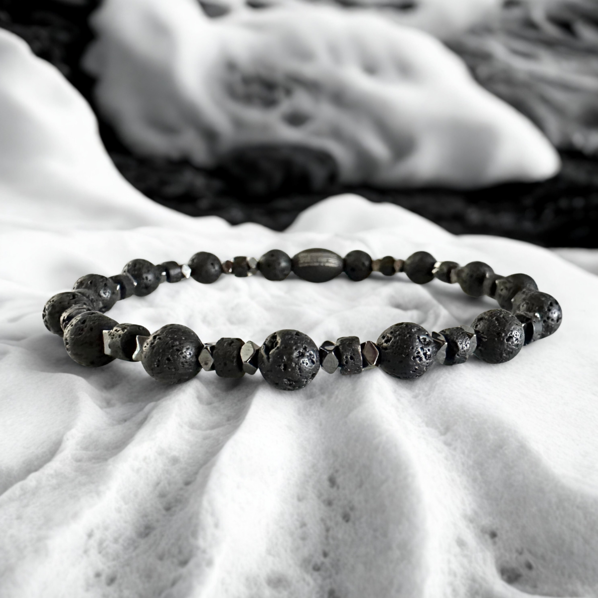 Handmade Bracelet For Men with Onyx & Lava