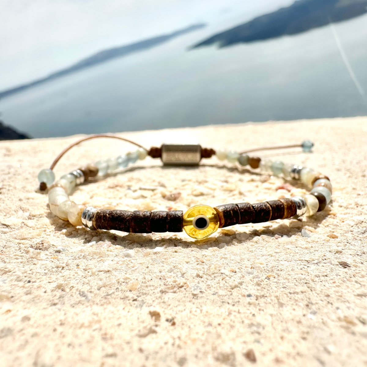 Men's Handmade Bracelet with Blue Calcite & Evil Eye