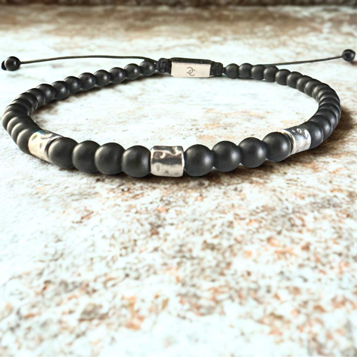 Men's Handmade Bracelet with Onyx & Steel