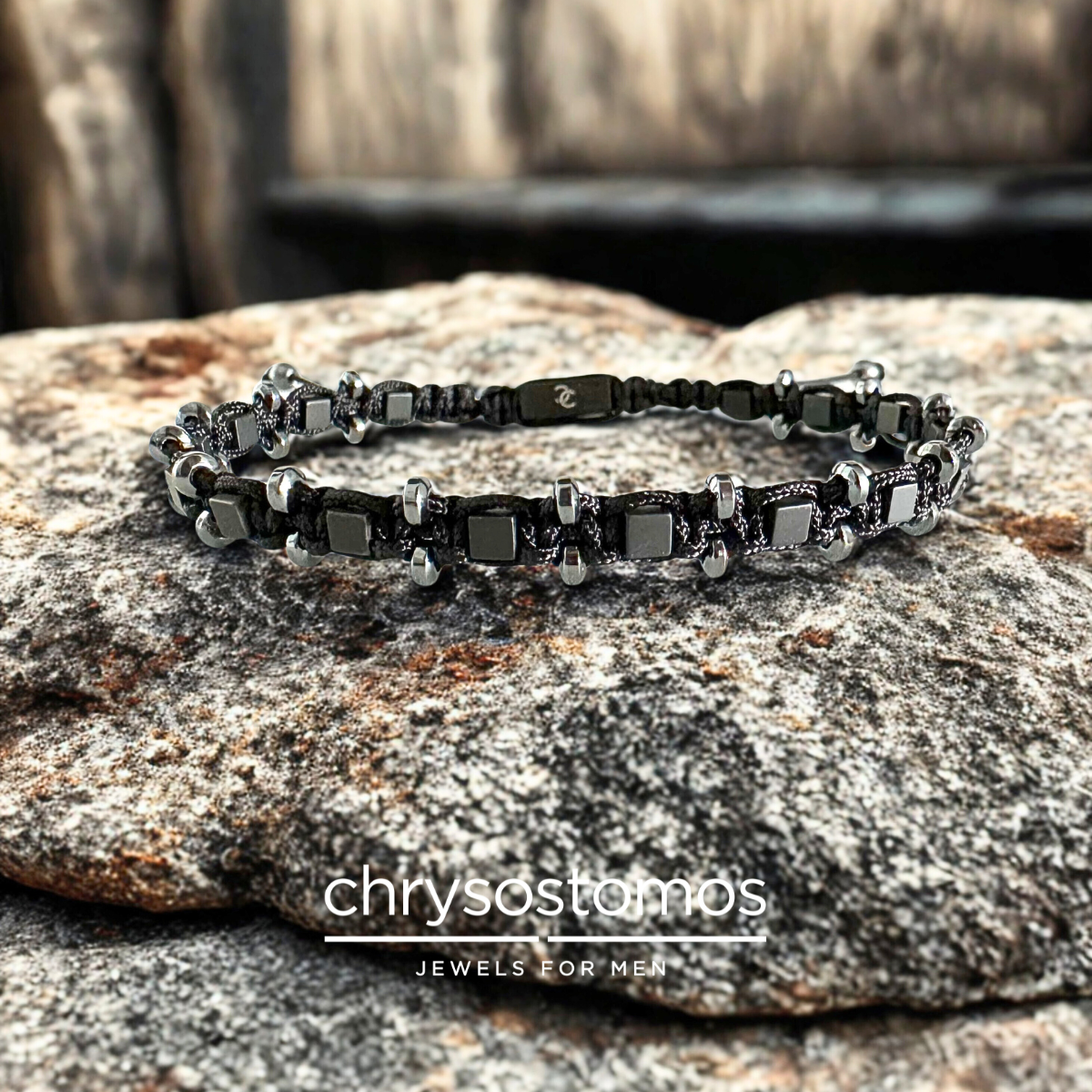 Men's Handmade Knitted Bracelet with Hematite