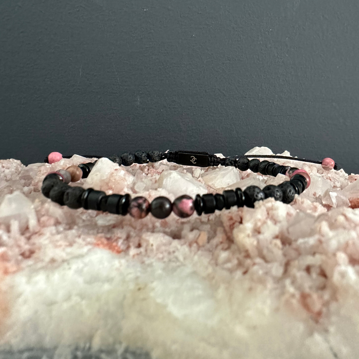 Men's Handmade Bracelet with Lava and Rodonite