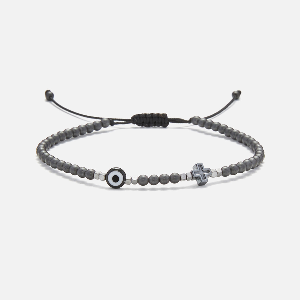 Handmade Hematite Bracelet for Men with Cross & Eye