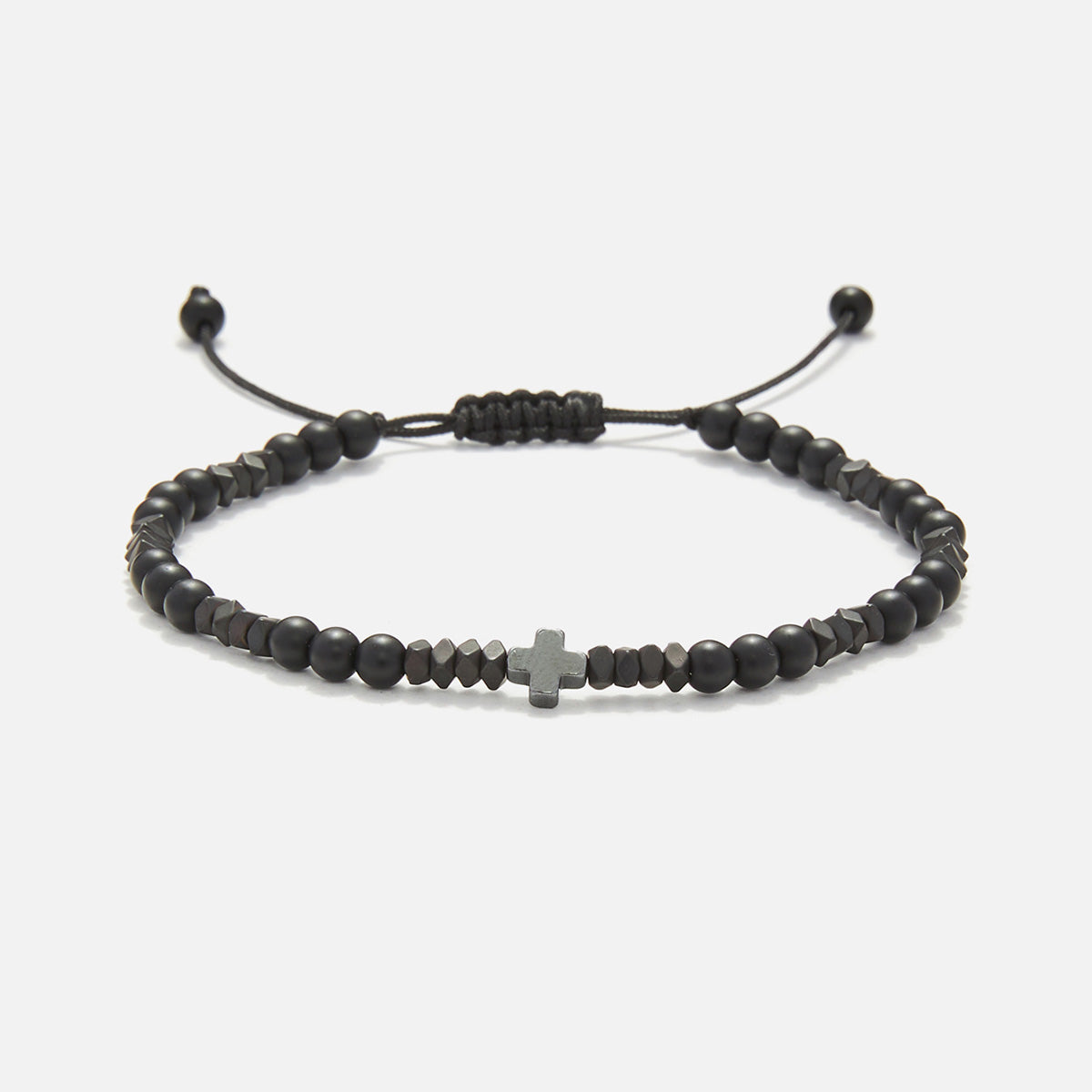 Handmade Bracelet For Men with Onyx & Cross