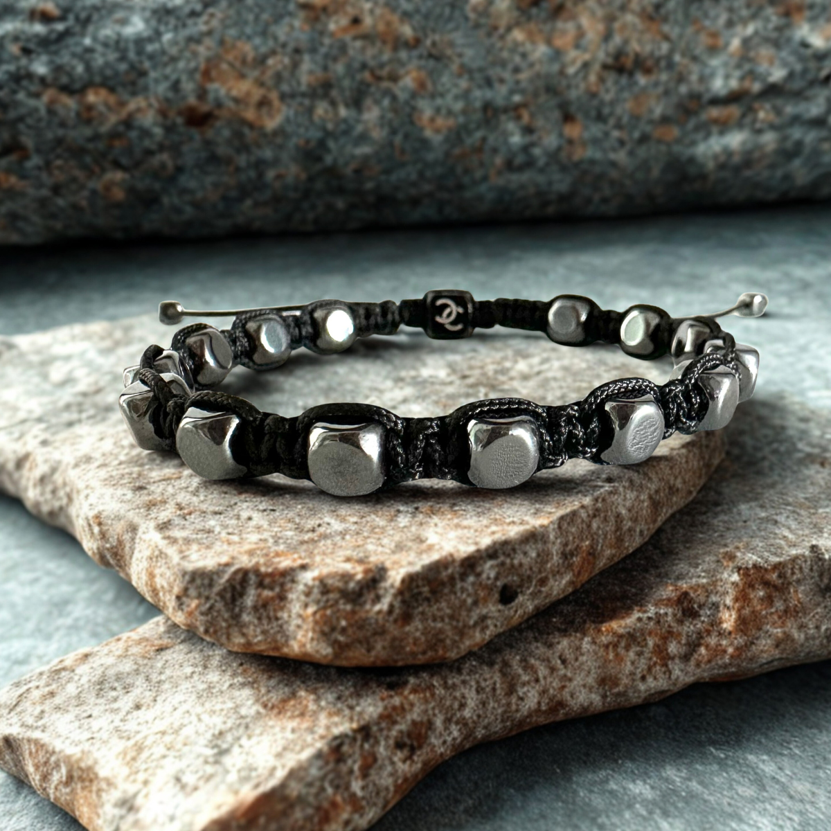 Men's Handmade Knitted Bracelet with Hematite