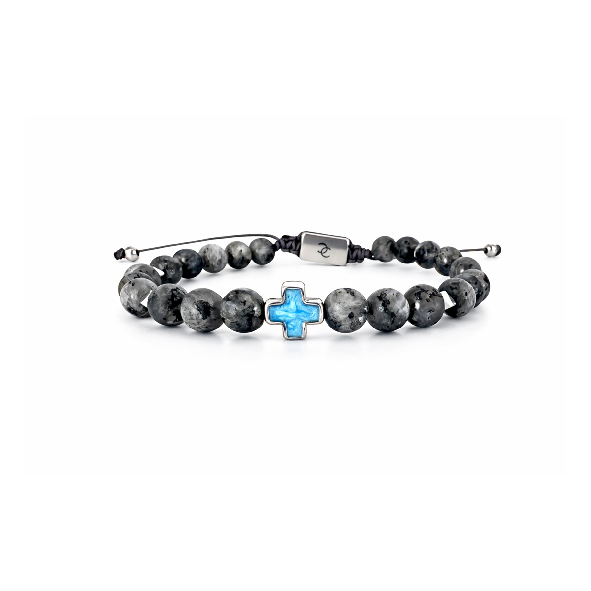 Men’s Handmade Bracelet with Larvicite and Steel Cross
