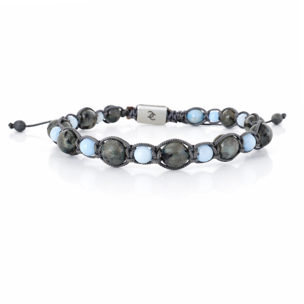 Handmade Braided Bracelet for Men with Larvikite & Angelite