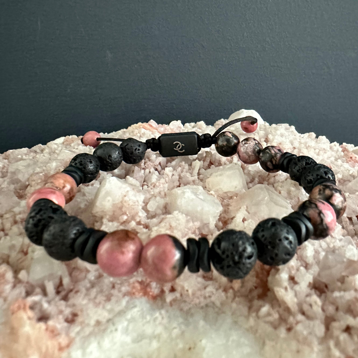 Men's Handmade Bracelet with Lava & Rodonite
