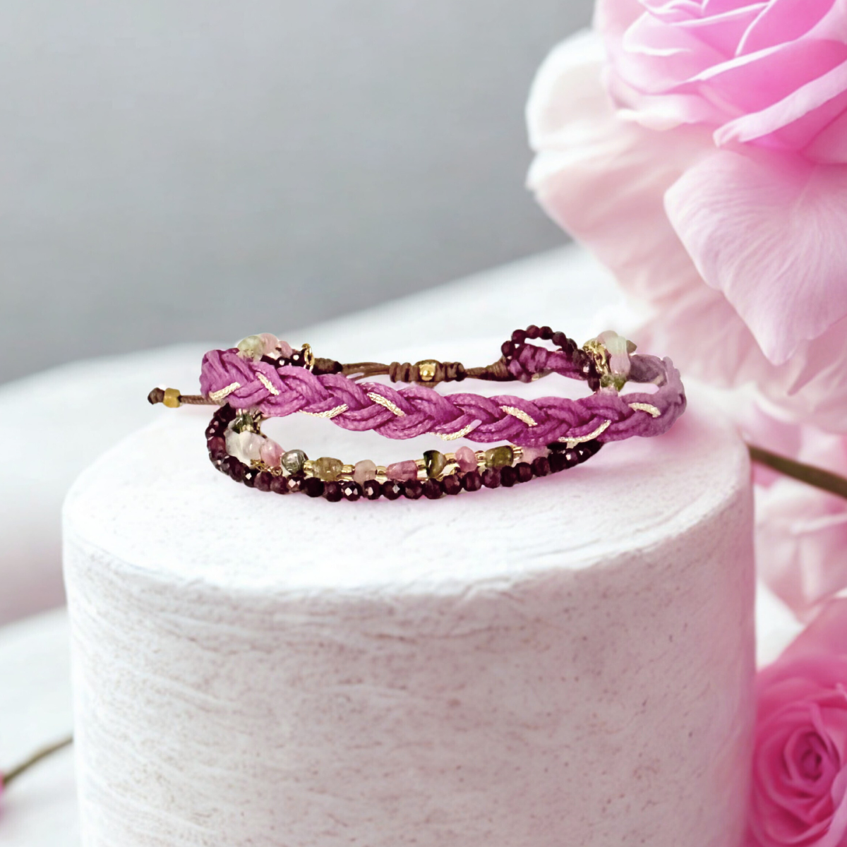 Women's Handmade Multi-line bracelet with Tourmaline & Garnet