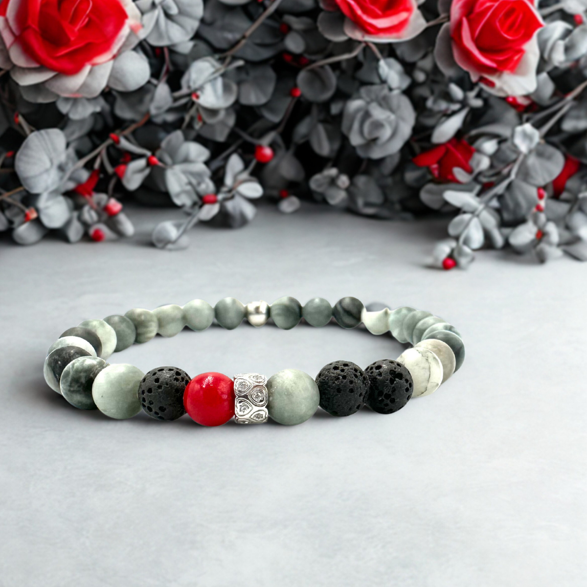 Women's Handmade Bracelet with Larvicite, Lava and Haolite