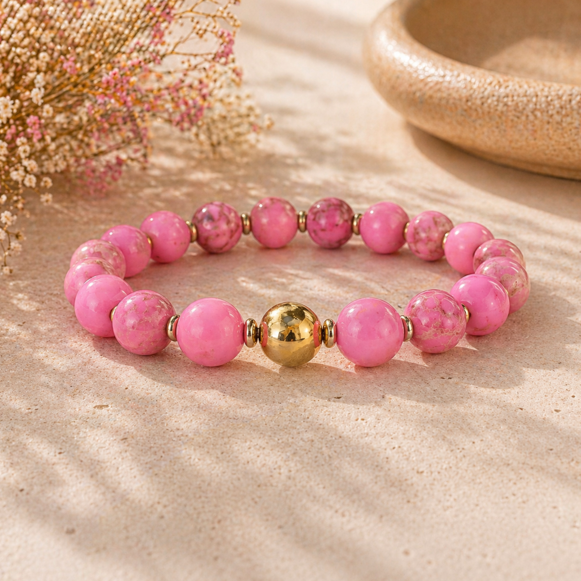 Γυναικείο Χειροποίητο Βραχιόλι με Imperial Pink Stone