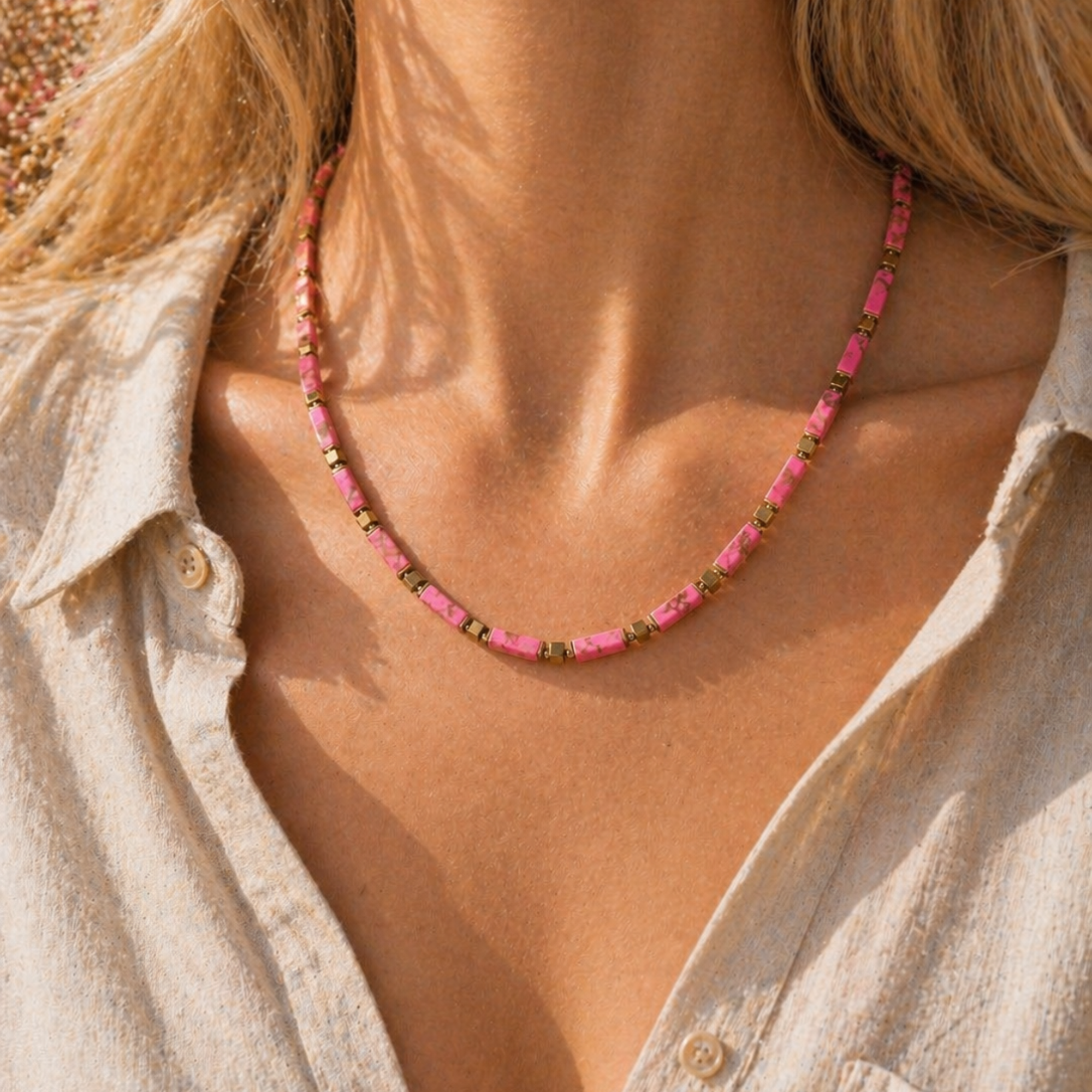 Γυναικείο Χειροποίητο Κολιέ με Αιματίτη & Pink Imperial Stone