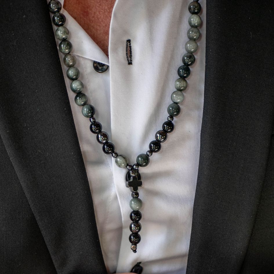 Handmade Rosary Necklace for Men with Eagle’s Eye