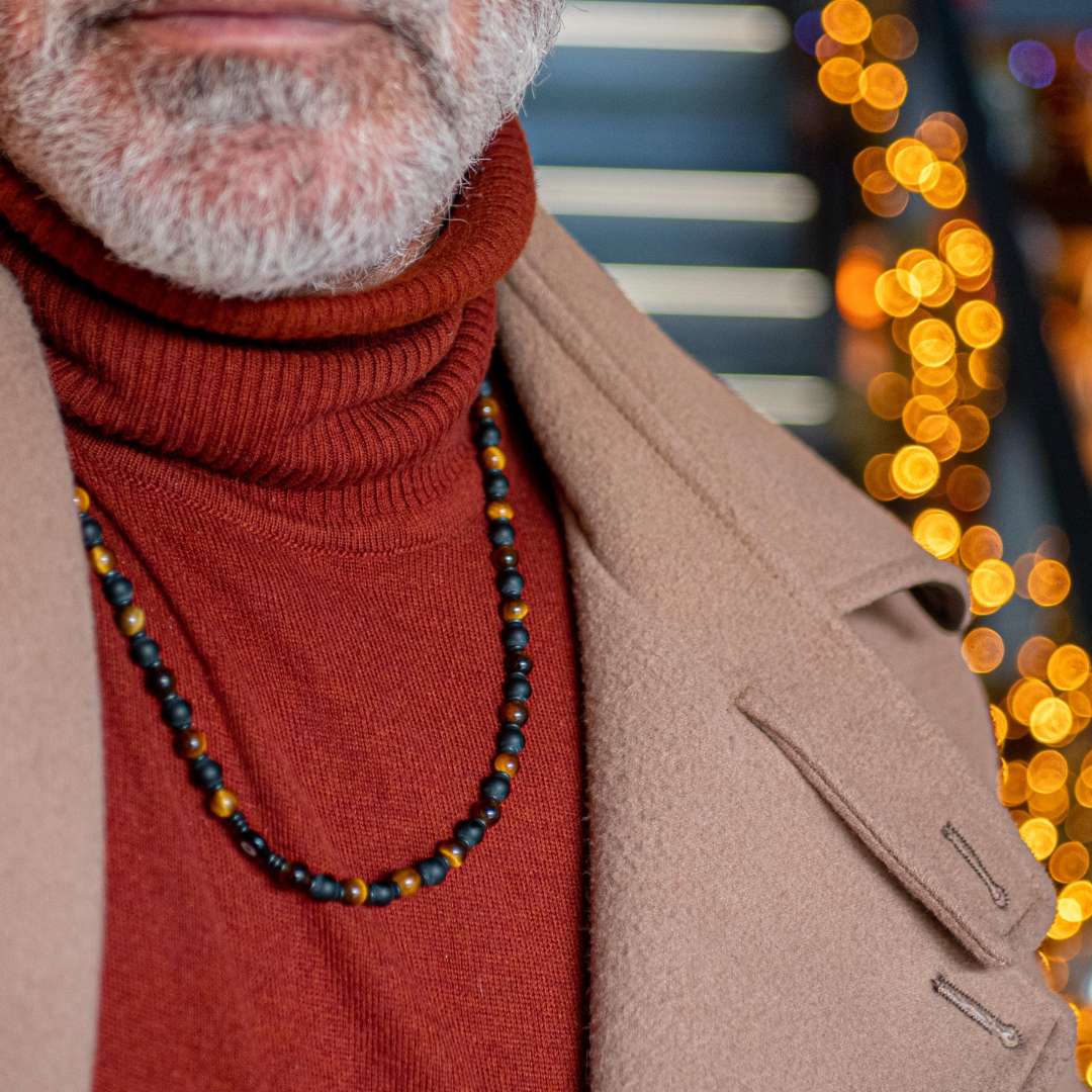 Handmade Necklace for Men with Tiger’s Eye & Onyx