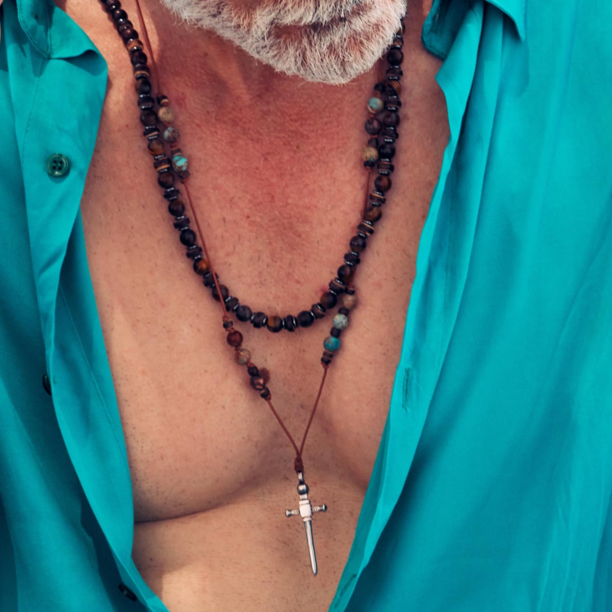 Handmade Necklace for Men with Brown Agate