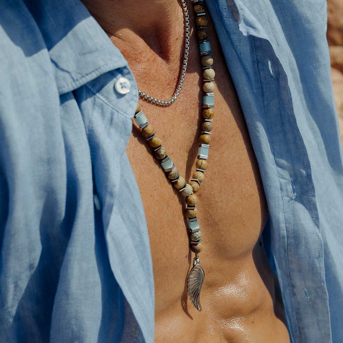 Handmade Rosary Necklace for Men with Jasper