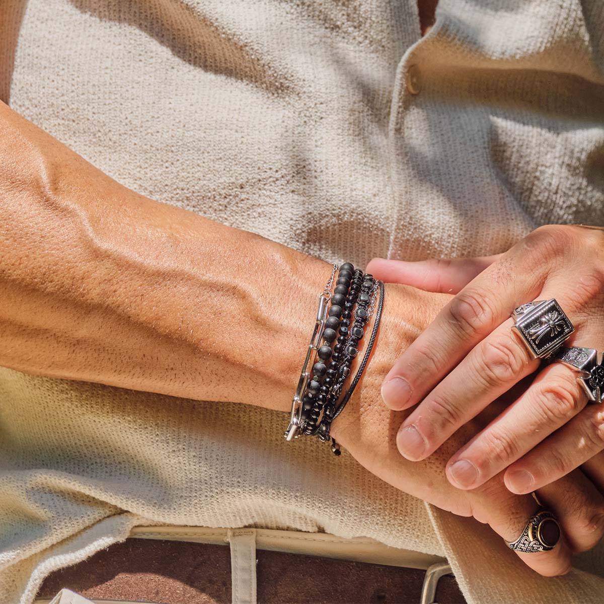 Handmade Multi-Line Bracelet For Men with Onyx