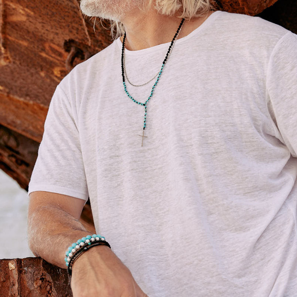 Handmade Rosary Necklace for Men with Lava
