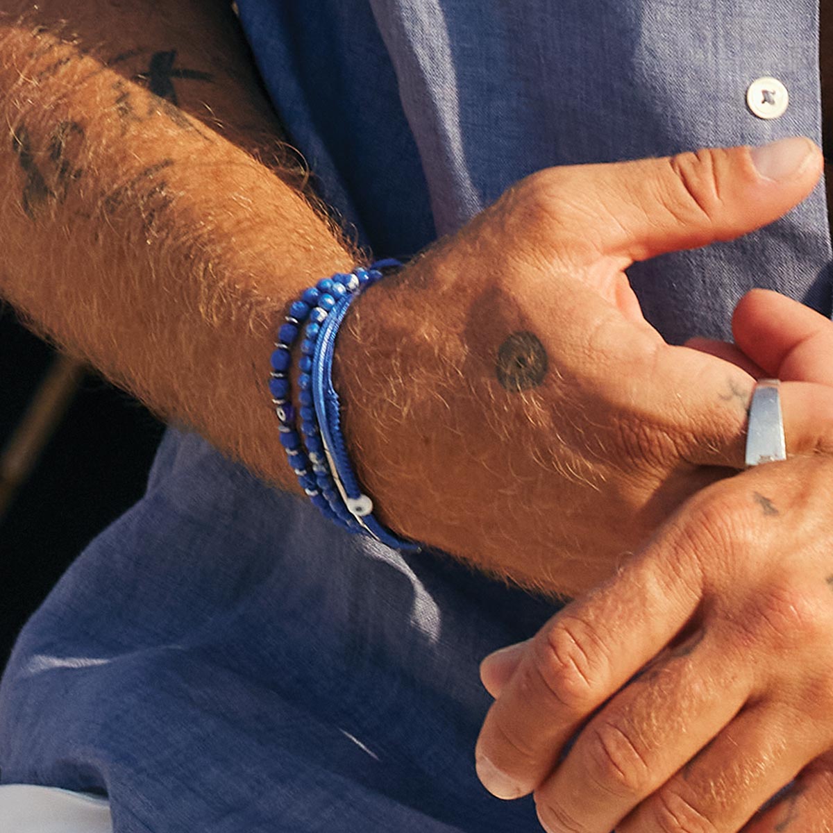 Handmade Bracelet For Men with Lava & Evil Eye