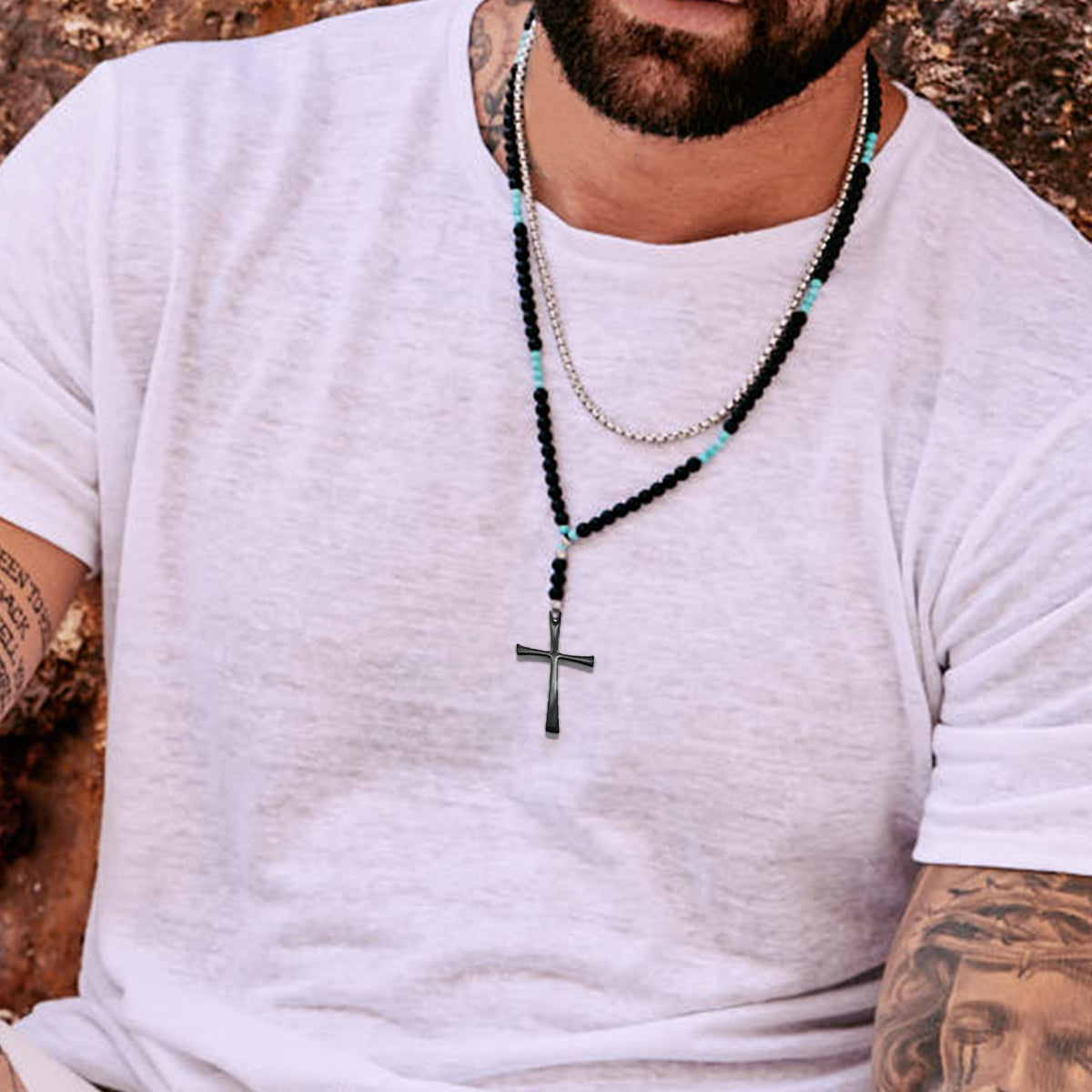 Handmade Rosary Necklace for Men with Onyx